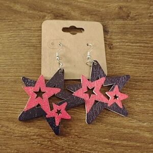 Layered Star Drop Earrings Pink Black Celestial Statement Dangle Boho Festival